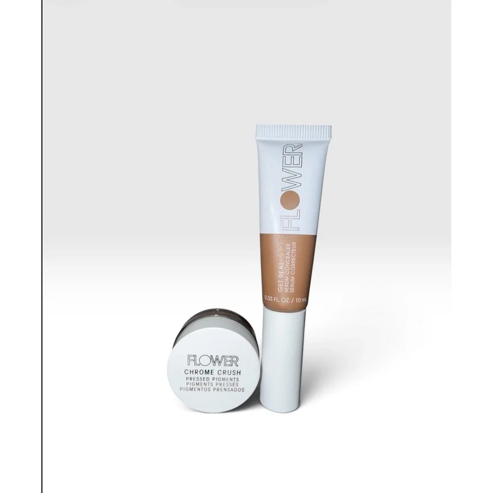 FLOWER Beauty Get Real Serum Concealer - Almond & Chrome Crush Set. NEW